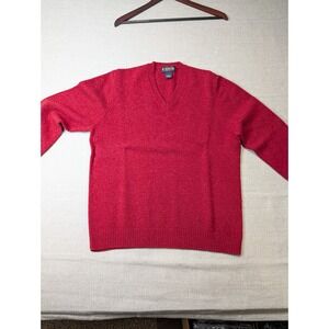 Brooks Brothers V-Neck Sweater Mens Medium Red Scottish Lambswool Solid